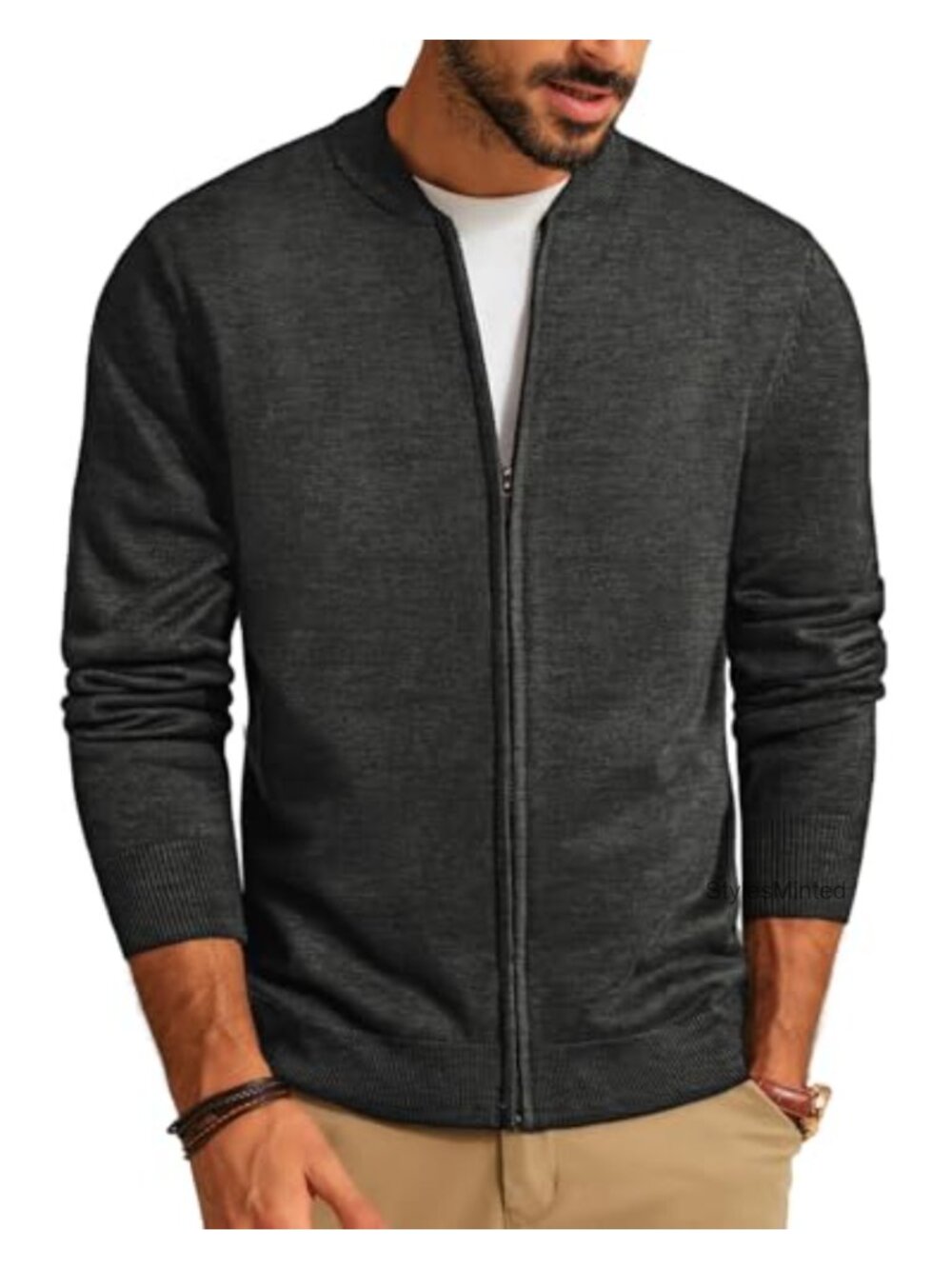 Men's Full Zip Cardigan Sweater Slim Fit Stand Collar